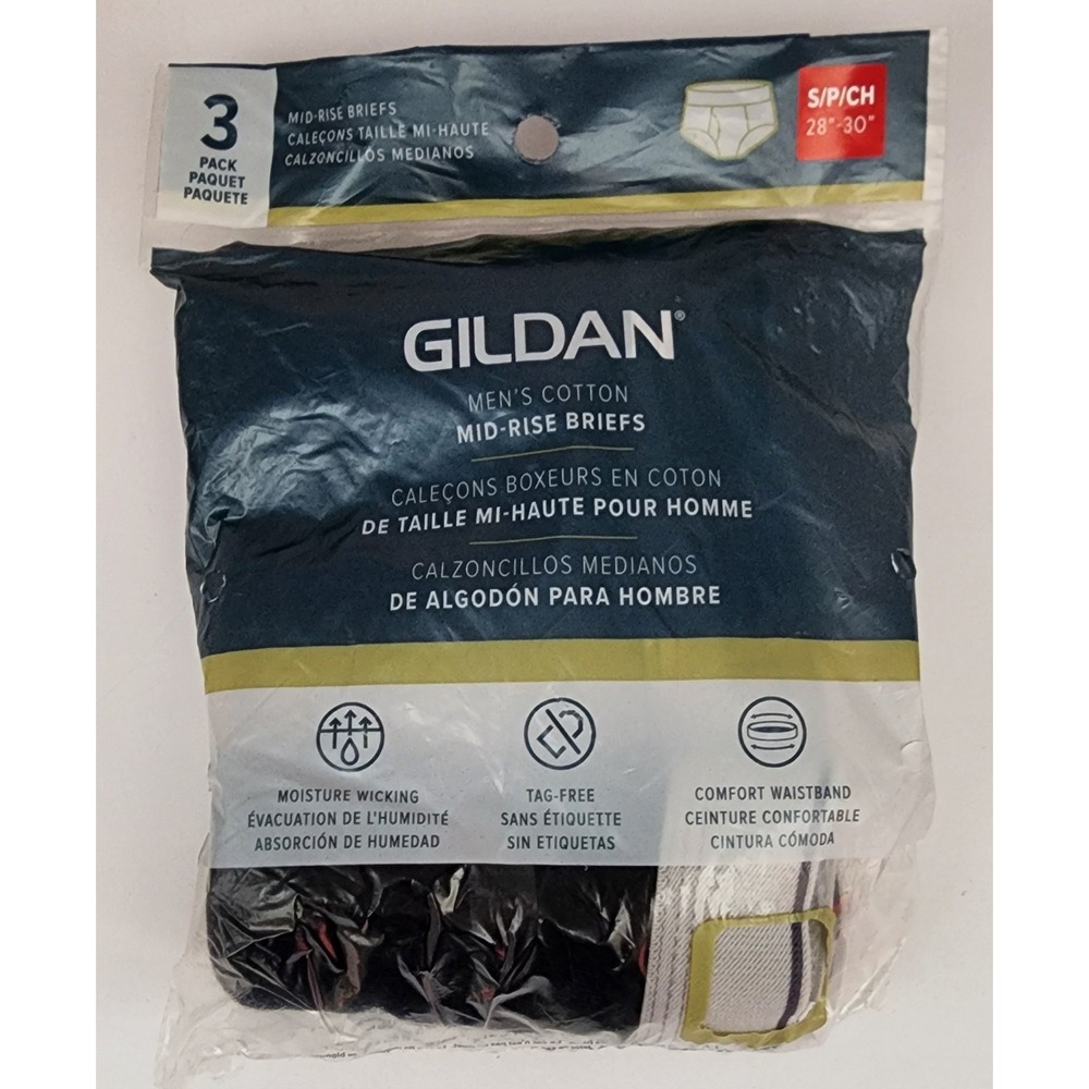 Gildan Mid-Rise Briefs Mens Small Multicolor NEW 3-Pack Cotton Moisture Wicking